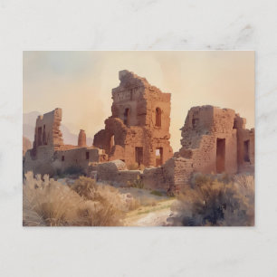 Vintage Southwestern Ruins Illustration Postcard