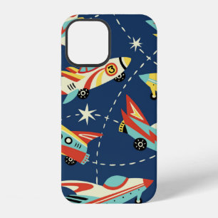 Vintage space cars seamless vintage pattern on dar iPhone 12 case