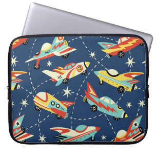 Vintage space cars seamless vintage pattern on dar laptop sleeve