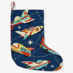 Vintage space cars seamless vintage pattern on dar small christmas stocking