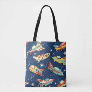 Vintage space cars seamless vintage pattern on dar tote bag