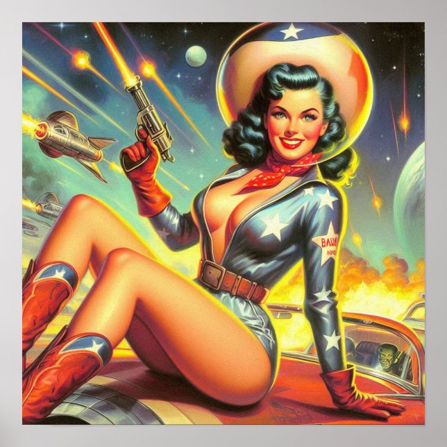 Vintage Space Cowgirl Pin Up Poster (Front)