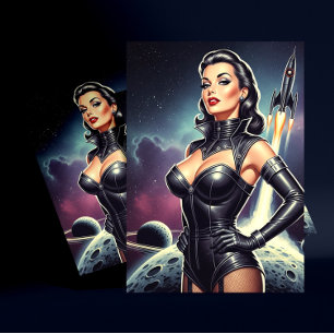 Vintage Space Pin-up Postcard