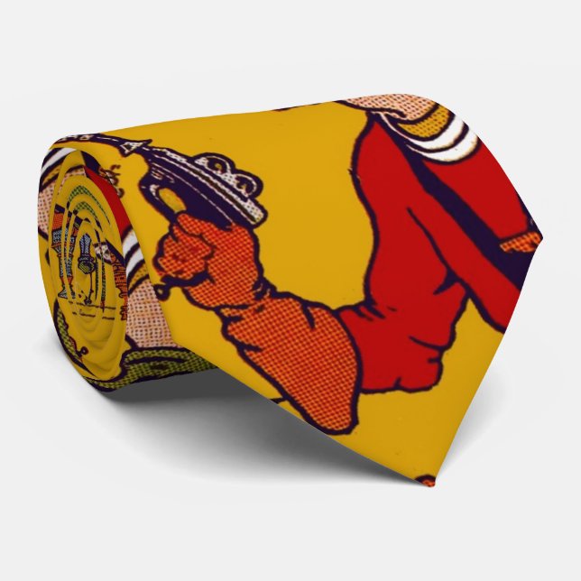 Vintage Space Toy Comic Book Character Ray Gun Tie (Rolled)