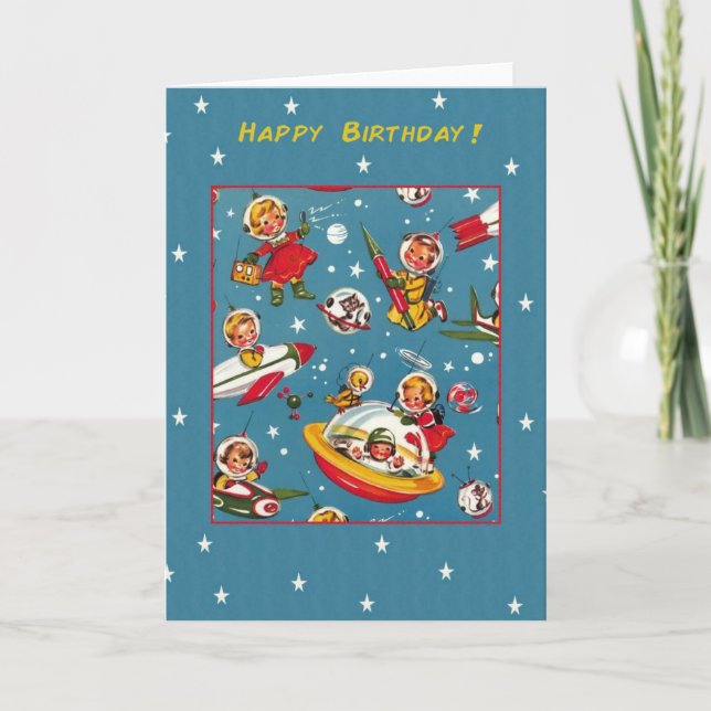 Vintage Space Travel Astronauts Birthday Card (Front)