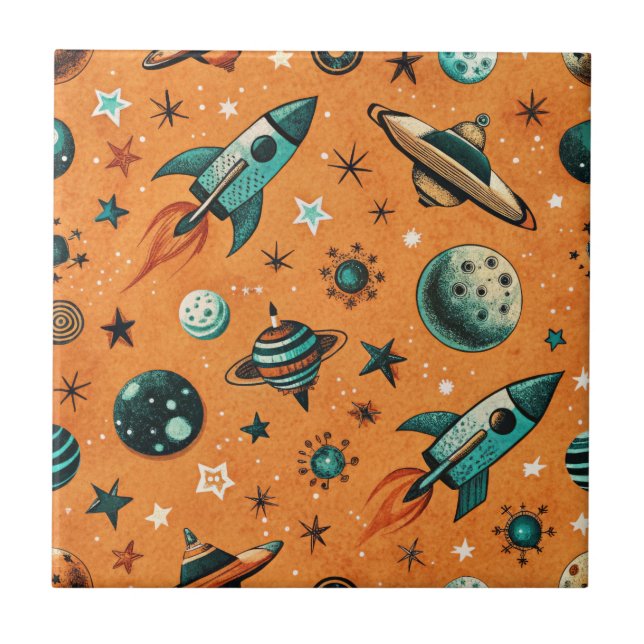 Vintage Spacecraft Rocket Ships Pattern -Cosmic Tile (Front)