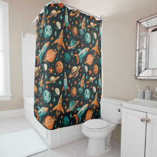 Vintage Spacecraft Rocket Ships Pattern -Cosmos(2) Shower Curtain