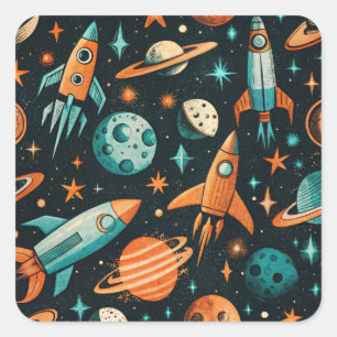 Vintage Spacecraft Rocket Ships Pattern -Cosmos(2) Square Sticker