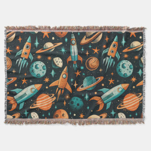 Vintage Spacecraft Rocket Ships Pattern -Cosmos(2) Throw Blanket