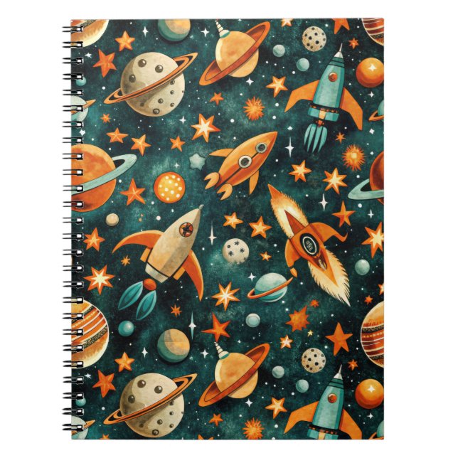 Vintage Spacecraft Rocket Ships Pattern -Cosmos(3) Notebook (Front)