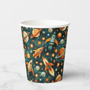 Vintage Spacecraft Rocket Ships Pattern -Cosmos(3) Paper Cups