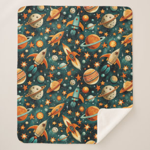 Vintage Spacecraft Rocket Ships Pattern -Cosmos(3) Sherpa Blanket