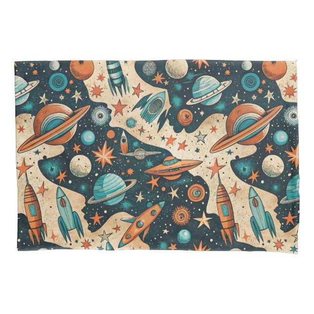 Vintage Spacecraft Rocket Ships Pattern -Cosmos(4) Pillowcase (Front-Left)