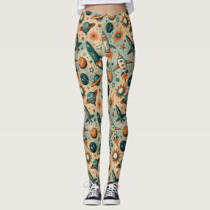 Vintage Spacecraft Rocket Ships Pattern -Cosmos(7) Leggings