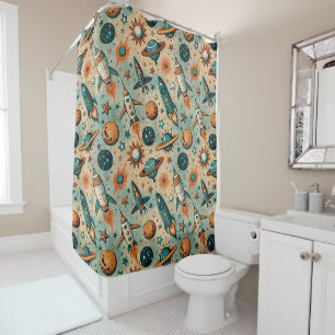 Vintage Spacecraft Rocket Ships Pattern -Cosmos(7) Shower Curtain