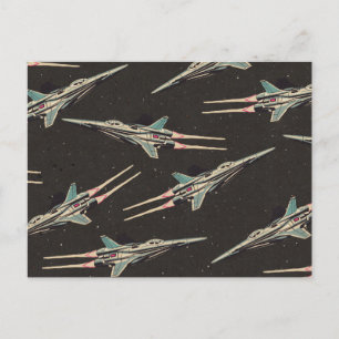 vintage spaceship pattern holiday postcard