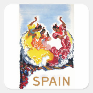 Vintage Spain Flamenco Dancers Travel Poster Square Sticker