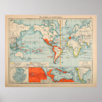 Vintage Spain & Portuguese Colonies World Map