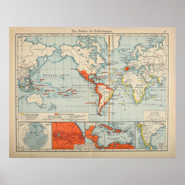 Vintage Spain & Portuguese Colonies World Map Poster (Front)