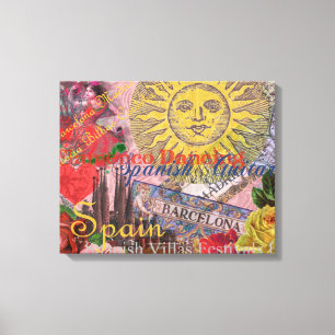 Vintage Spain Sunshine Travel Collage Retro Europe Canvas Print