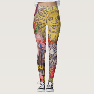 Vintage Spain Sunshine Travel Collage Retro Europe Leggings