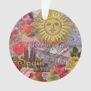 Vintage Spain Sunshine Travel Collage Retro Europe Ornament