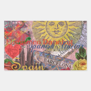 Vintage Spain Sunshine Travel Collage Retro Europe Rectangular Sticker