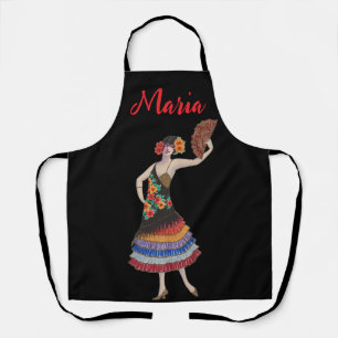 Vintage Spanish Dancer Flamenco Custom Name Apron