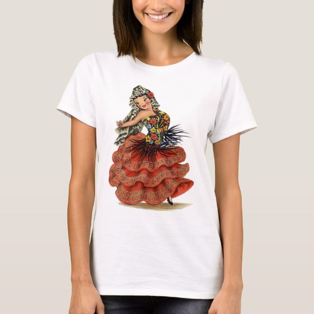 Vintage Spanish Flamenco Dancer traditional dress T-Shirt (Front)