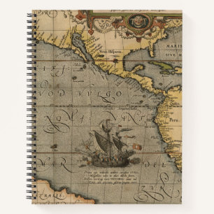 Vintage Spanish Galleon on an Old Pacific Map Notebook