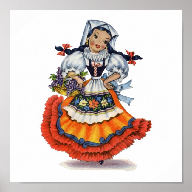 Vintage Spanish girl traditional dress Poster (Front)