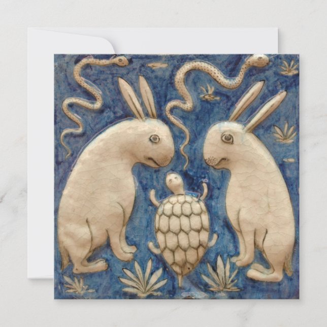 Vintage Spanish Tile Animal Rabbit Tortoise Blue (Front)