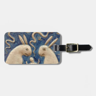 Vintage Spanish Tile Animal Rabbit Tortoise Blue Luggage Tag