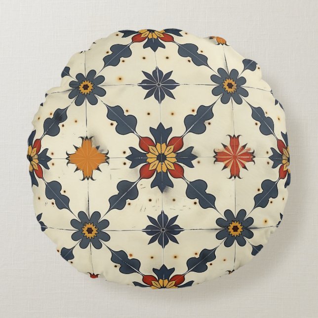 Vintage Spanish Tile Pattern Round Cushion (Front)