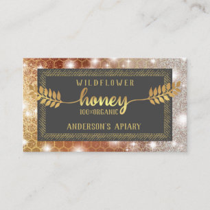 Vintage sparkle gold calligraphy honey branch business card