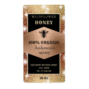 Vintage sparkle rose gold bee logo honey jar