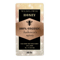 Vintage sparkle rose gold bee logo honey jar