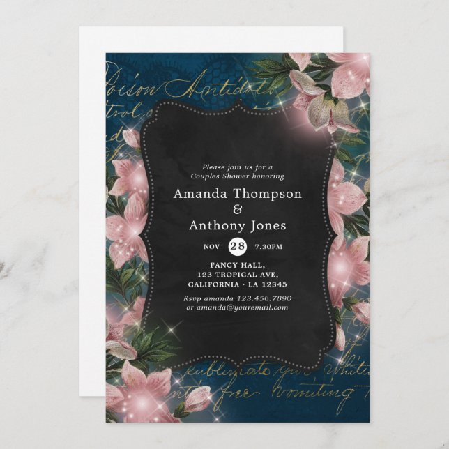 Vintage Sparkling Floral Woodland Couples Shower Invitation (Front/Back)