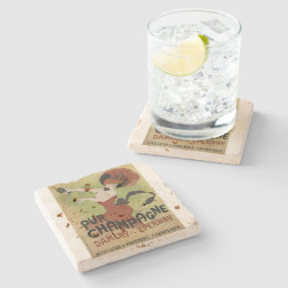 Vintage sparkling wine art print stone coaster