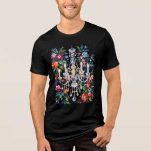 Vintage Sparkly Crystal Chandelier Floral At Night Tri-Blend Shirt