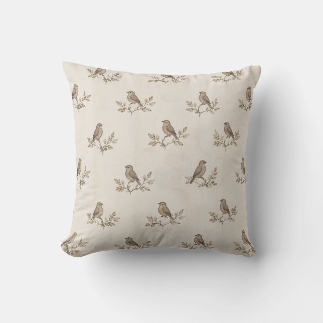 Vintage Sparrow Botanical Cushion Cover (Front)