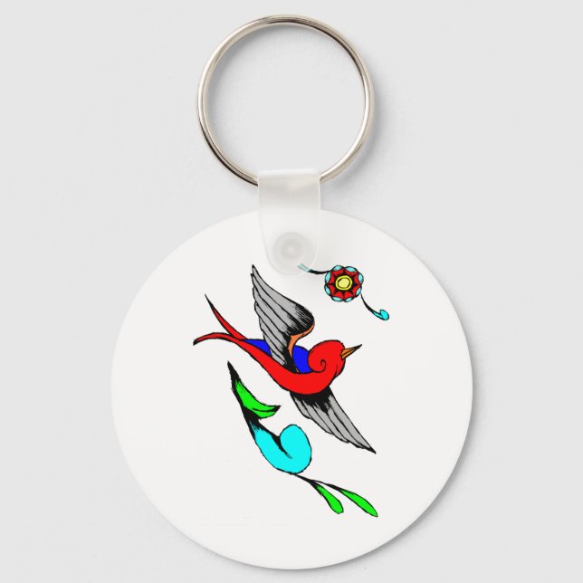 Vintage Sparrow Tattoo Key Ring (Front)