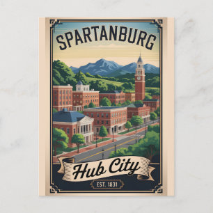 Vintage Spartanburg South Carolina Retro Travel Postcard
