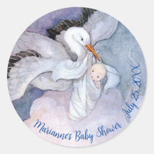 Vintage Special Delivery Stork Baby Shower Classic Round Sticker