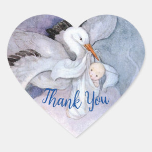 Vintage Special Delivery Stork Baby Shower Heart Sticker