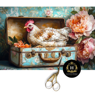 Vintage Speckled Hen Floral Suitcase Decoupage Tissue Paper