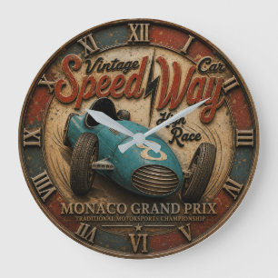 Vintage Speed Way Race Car Grand Prix Racing Large Clock