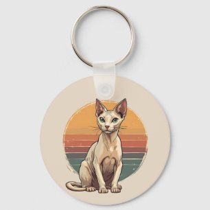 Vintage Sphynx Cat Mom Retro Art Key Ring
