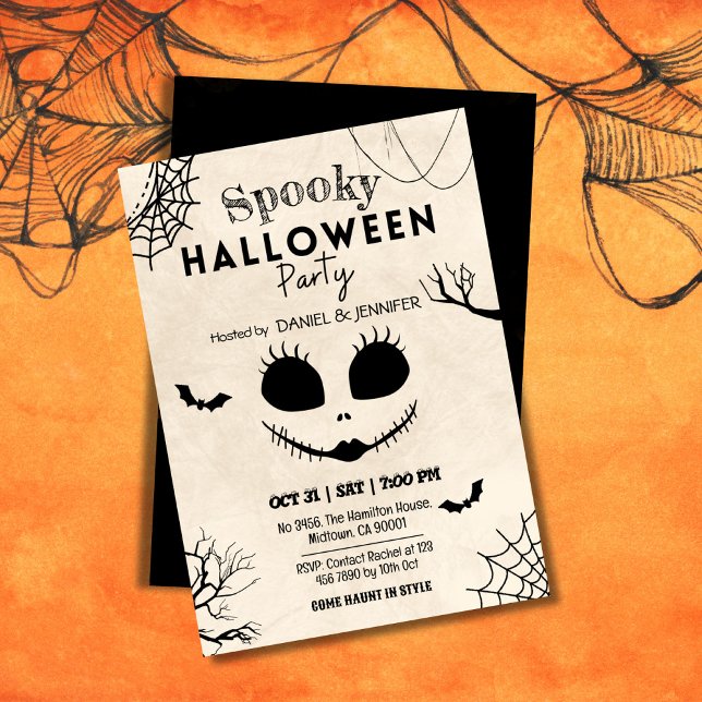 Vintage spider webs bats skull face Halloween  Invitation (Creator Uploaded)