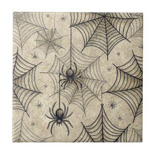 Vintage Spiders and Webs Halloween Pattern Tile